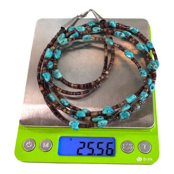 Vintage Navajo Double Strand Turquoise Chip Nugget Heishi Bead Tie Necklace 27" - Picture 6 of 7